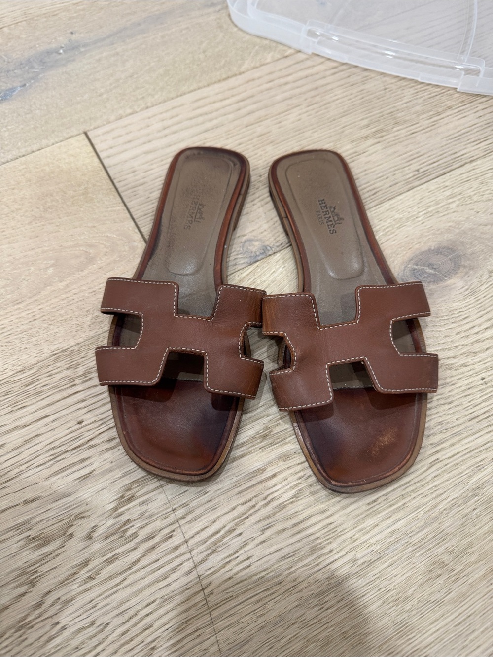 Hermes Brown Leather Slide Sandals